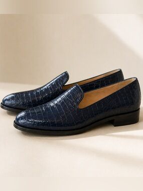 Navy Woven Leather Loafers Trotters Liz Comfort Flats Size 8